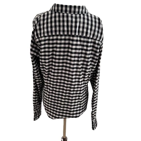 Orvis Flannel Long Sleeve Button Front Blouse Black + White Gingham Check Medium - Picture 3 of 9